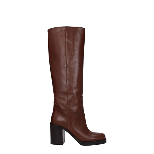 Prada – Braune Lederstiefel mit hohem Absatz