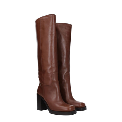 Prada – Braune Lederstiefel mit hohem Absatz