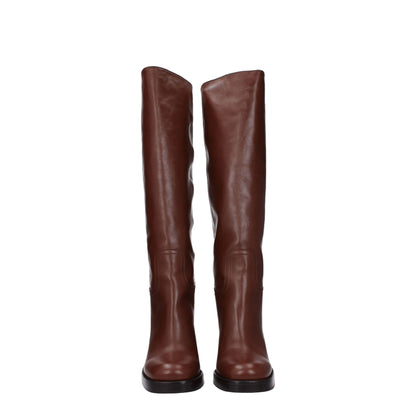 Prada – Braune Lederstiefel mit hohem Absatz