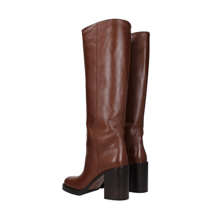 Prada – Braune Lederstiefel mit hohem Absatz