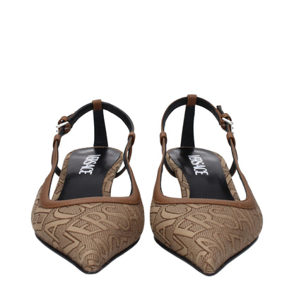 Versace Beige Fabric Mid Heel Pumps