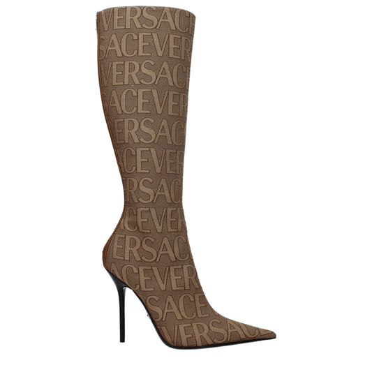 Versace – Beige Stoffstiefel mit hohem Absatz