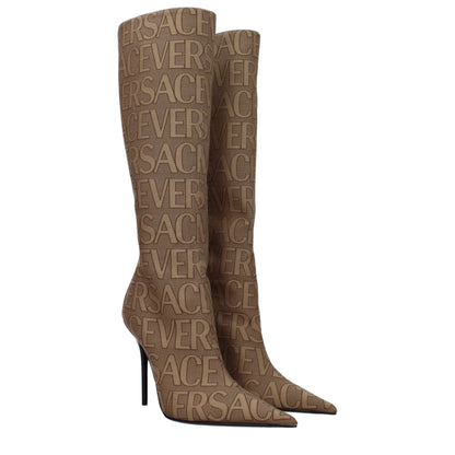 Versace – Beige Stoffstiefel mit hohem Absatz