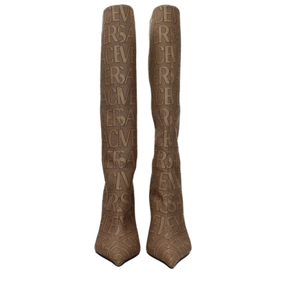Versace – Beige Stoffstiefel mit hohem Absatz