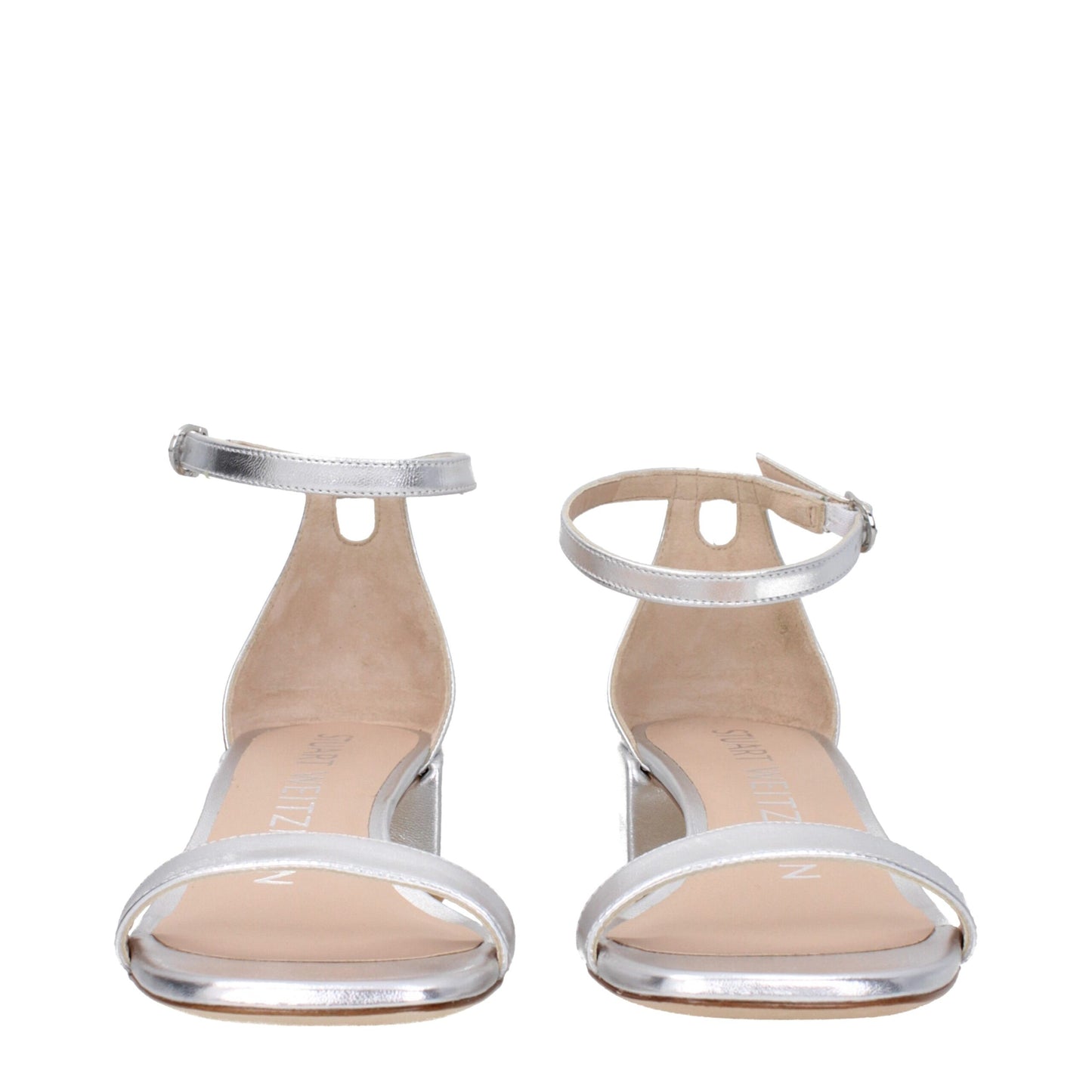 Stuart Weitzman – Flache Sandalen aus grauem Leder