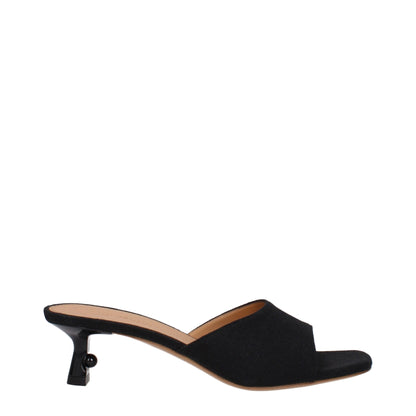 Off-White – Flache Sandalen aus schwarzem Leinen
