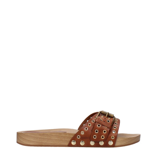 Isabel Marant Braune Leder-Slipper-Sandalen