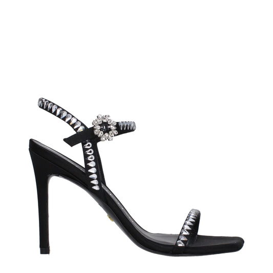 Stuart Weitzman – Schwarze Sandalen aus Satin mit Stilettoabsatz