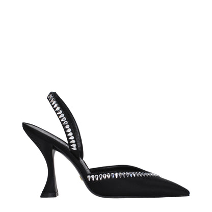 Stuart Weitzman – Schwarze Sandalen aus Satin mit Stilettoabsatz