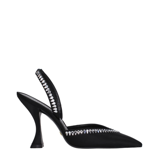 Stuart Weitzman – Schwarze Sandalen aus Satin mit Stilettoabsatz