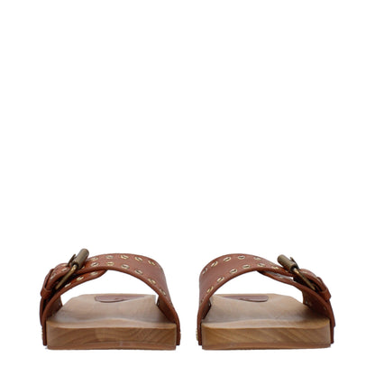 Isabel Marant Braune Leder-Slipper-Sandalen