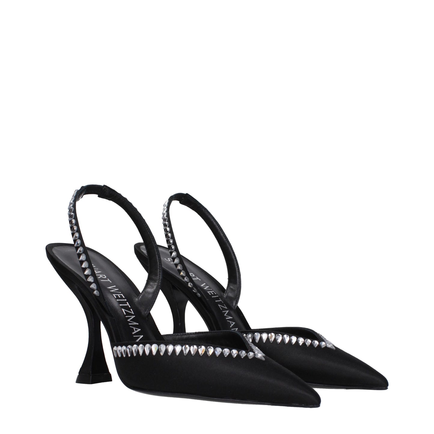 Stuart Weitzman – Schwarze Sandalen aus Satin mit Stilettoabsatz