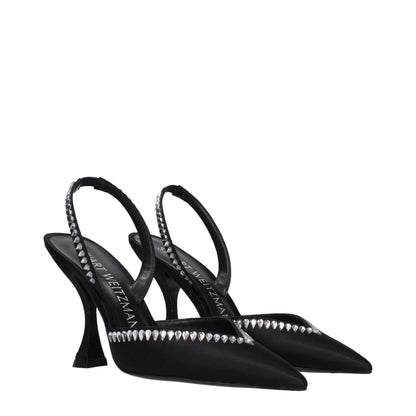 Stuart Weitzman – Schwarze Sandalen aus Satin mit Stilettoabsatz