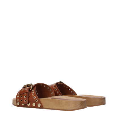 Isabel Marant Braune Leder-Slipper-Sandalen