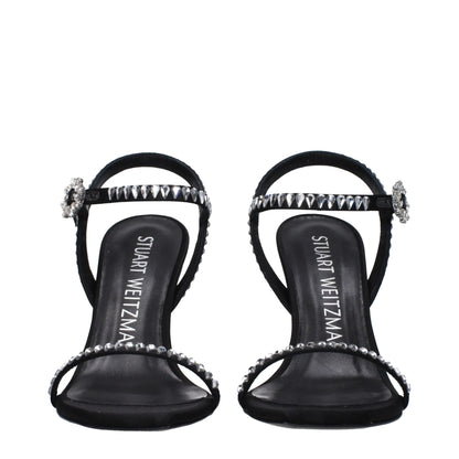 Stuart Weitzman – Schwarze Sandalen aus Satin mit Stilettoabsatz