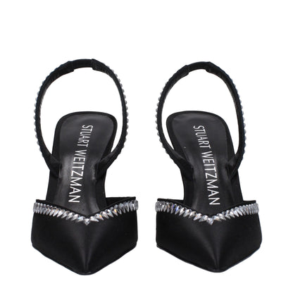 Stuart Weitzman – Schwarze Sandalen aus Satin mit Stilettoabsatz