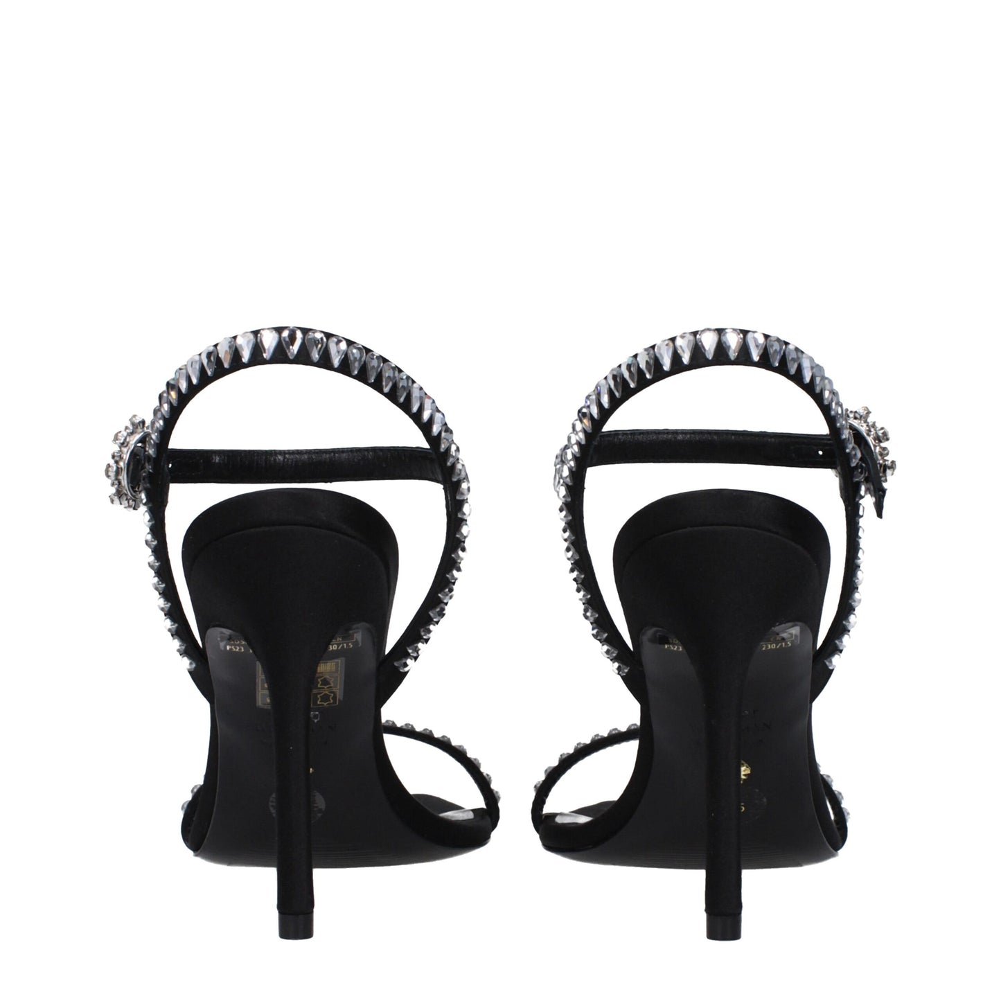 Stuart Weitzman – Schwarze Sandalen aus Satin mit Stilettoabsatz