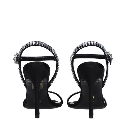 Stuart Weitzman – Schwarze Sandalen aus Satin mit Stilettoabsatz