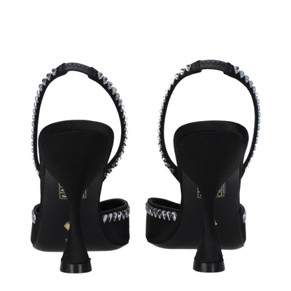 Stuart Weitzman – Schwarze Sandalen aus Satin mit Stilettoabsatz