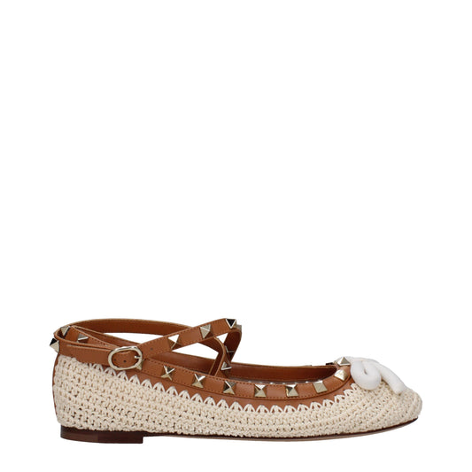 Valentino Garavani Beige Raffia-Ballerinas