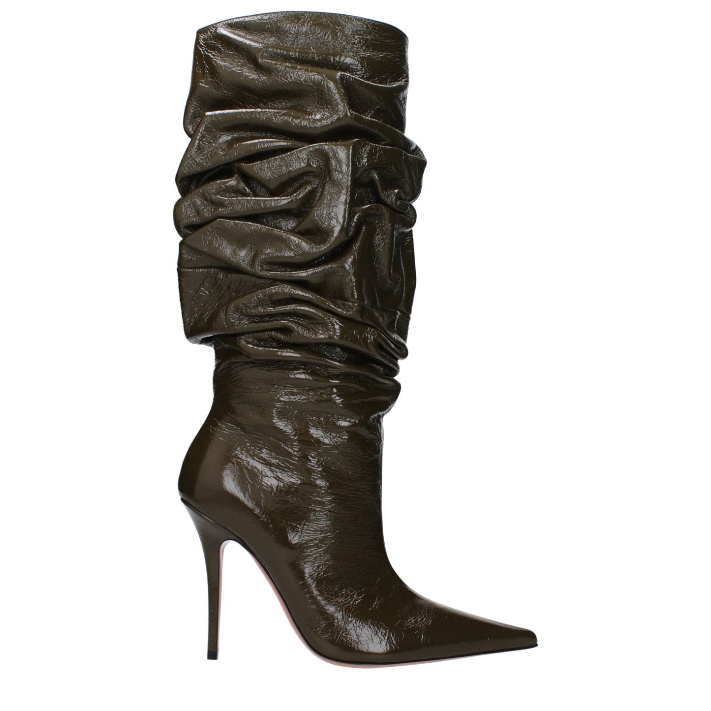 Amina Muaddi – Grüne Lederstiefel mit hohem Absatz