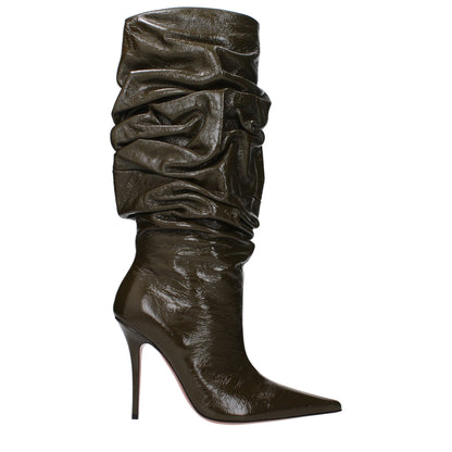 Amina Muaddi – Grüne Lederstiefel mit hohem Absatz