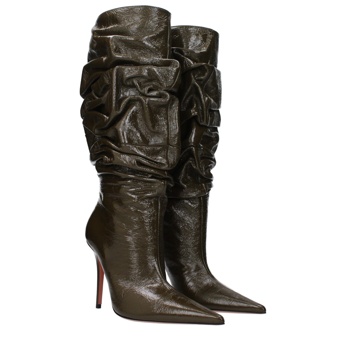 Amina Muaddi – Grüne Lederstiefel mit hohem Absatz