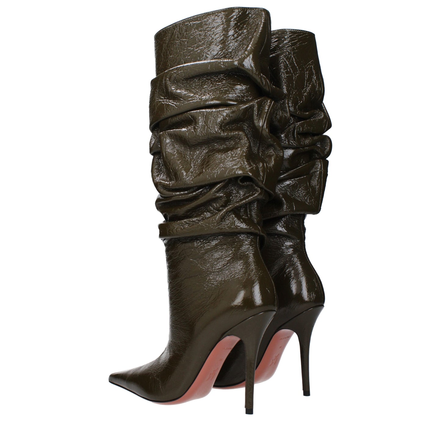 Amina Muaddi – Grüne Lederstiefel mit hohem Absatz