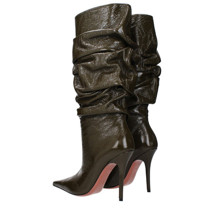 Amina Muaddi – Grüne Lederstiefel mit hohem Absatz