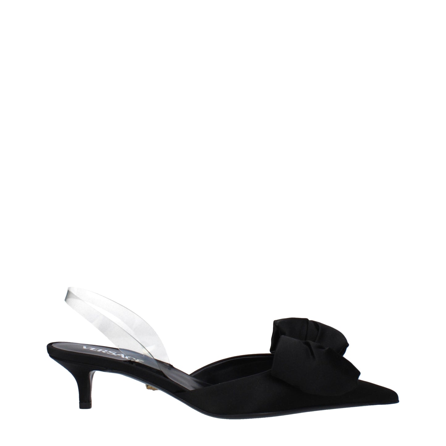 Versace – Flache Sandalen aus schwarzem Satin