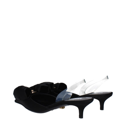 Versace – Flache Sandalen aus schwarzem Satin