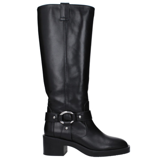 Bottes à talons hauts en cuir noir Stuart Weitzman
