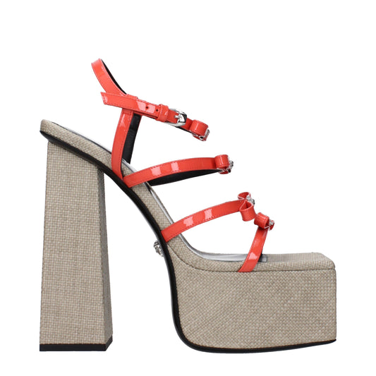Versace Orangefarbene Plateauschuhe aus Leder