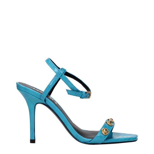 Versace Sandalen aus blauem Leder mit Stilettoabsatz