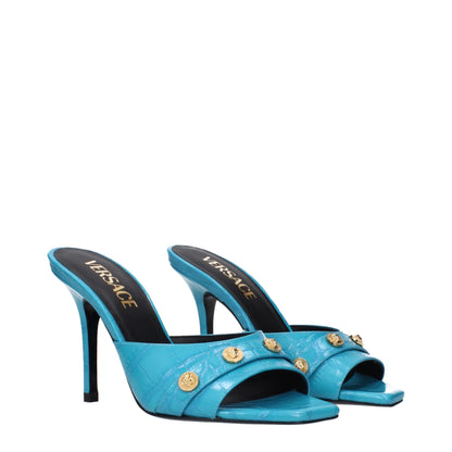 Versace Hellblaue Ledersandalen mit Stilettoabsatz