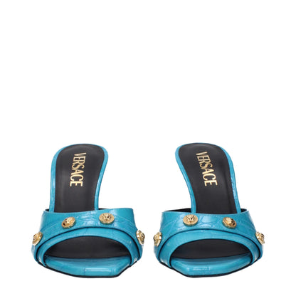 Versace Hellblaue Ledersandalen mit Stilettoabsatz