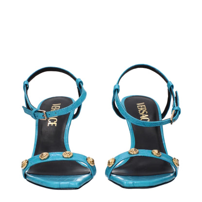 Versace Sandalen aus blauem Leder mit Stilettoabsatz