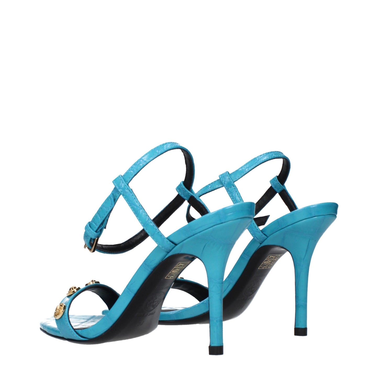Versace Sandalen aus blauem Leder mit Stilettoabsatz