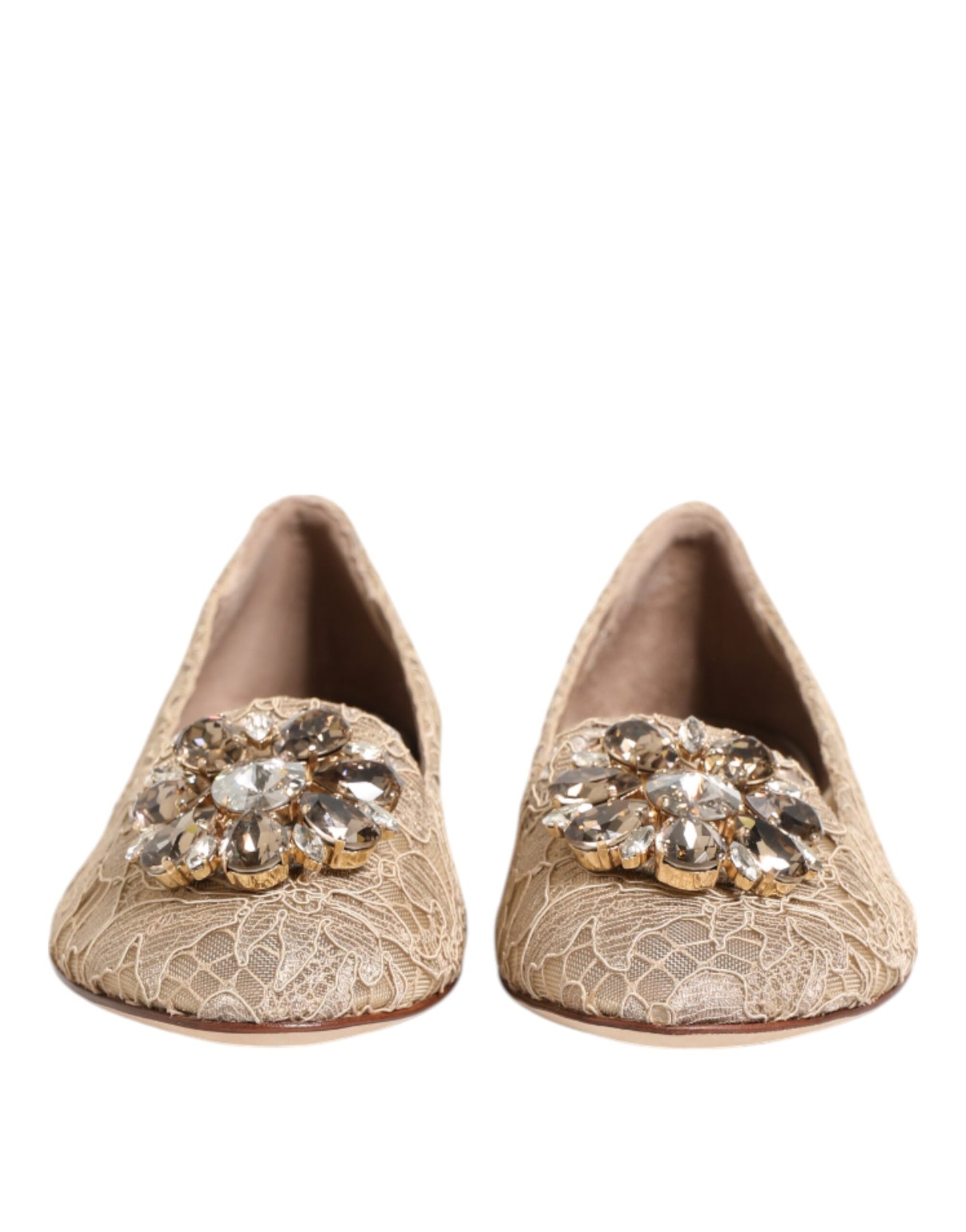 Chaussures plates Dolce &amp; Gabbana ivoire Taormina en dentelle et cristaux