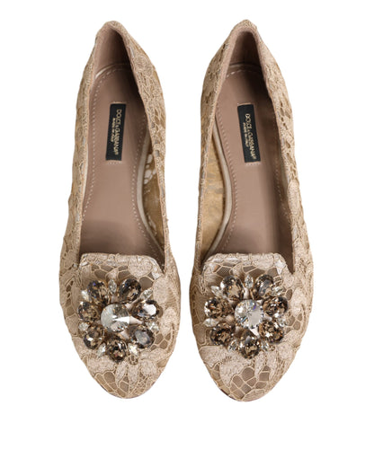 Chaussures plates Dolce &amp; Gabbana ivoire Taormina en dentelle et cristaux