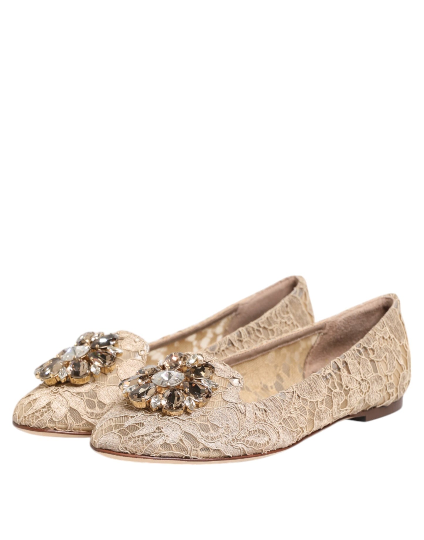 Chaussures plates Dolce &amp; Gabbana ivoire Taormina en dentelle et cristaux