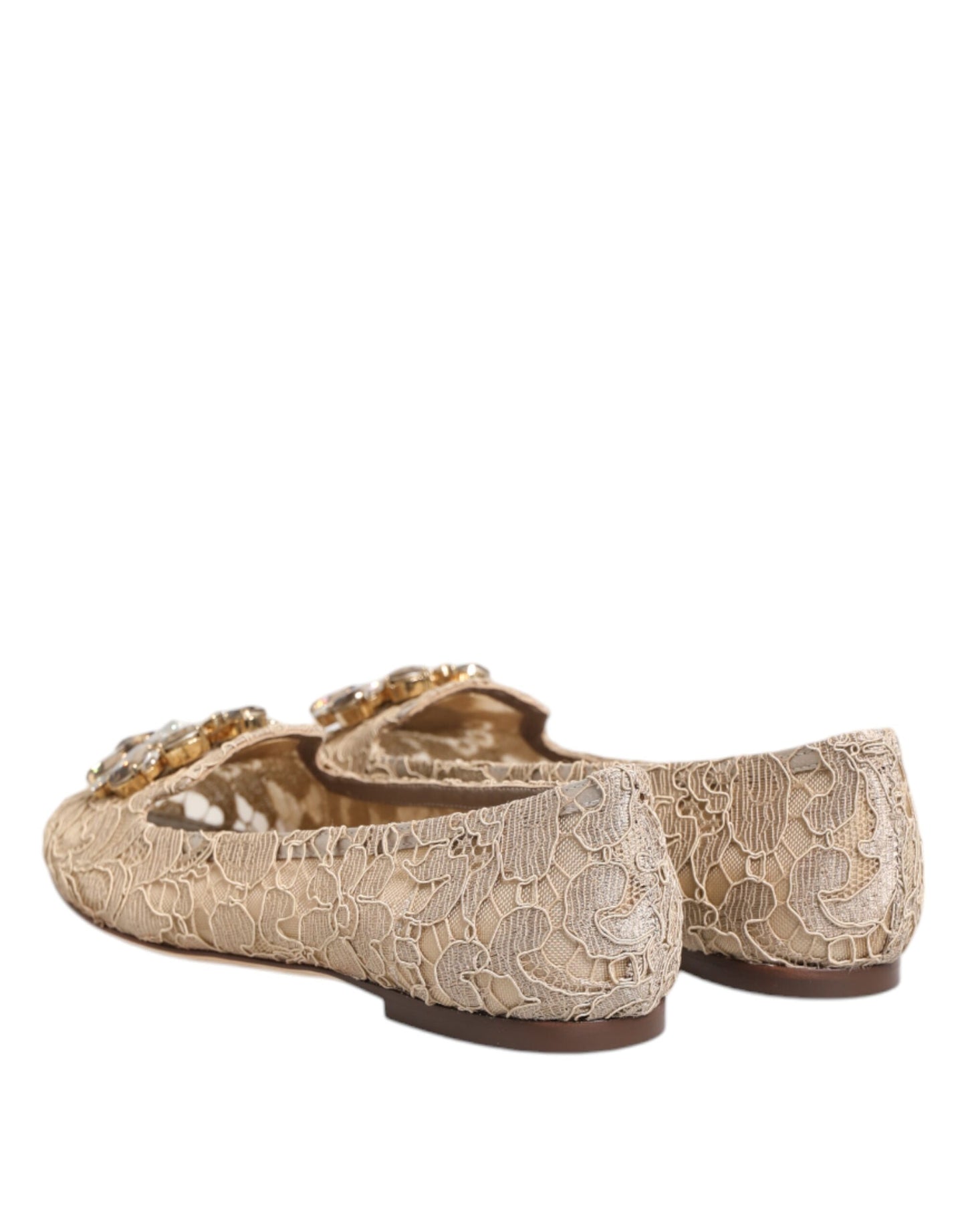 Chaussures plates Dolce &amp; Gabbana ivoire Taormina en dentelle et cristaux