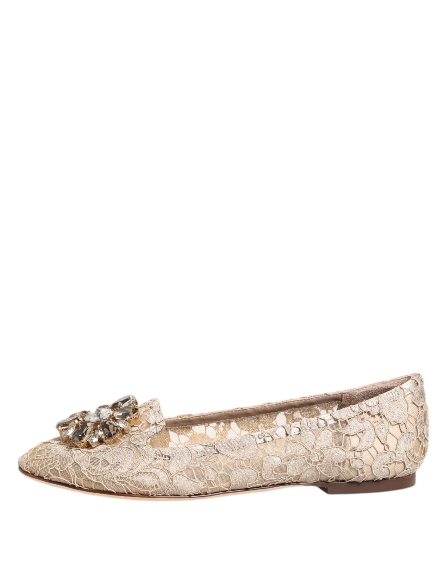 Chaussures plates Dolce &amp; Gabbana ivoire Taormina en dentelle et cristaux