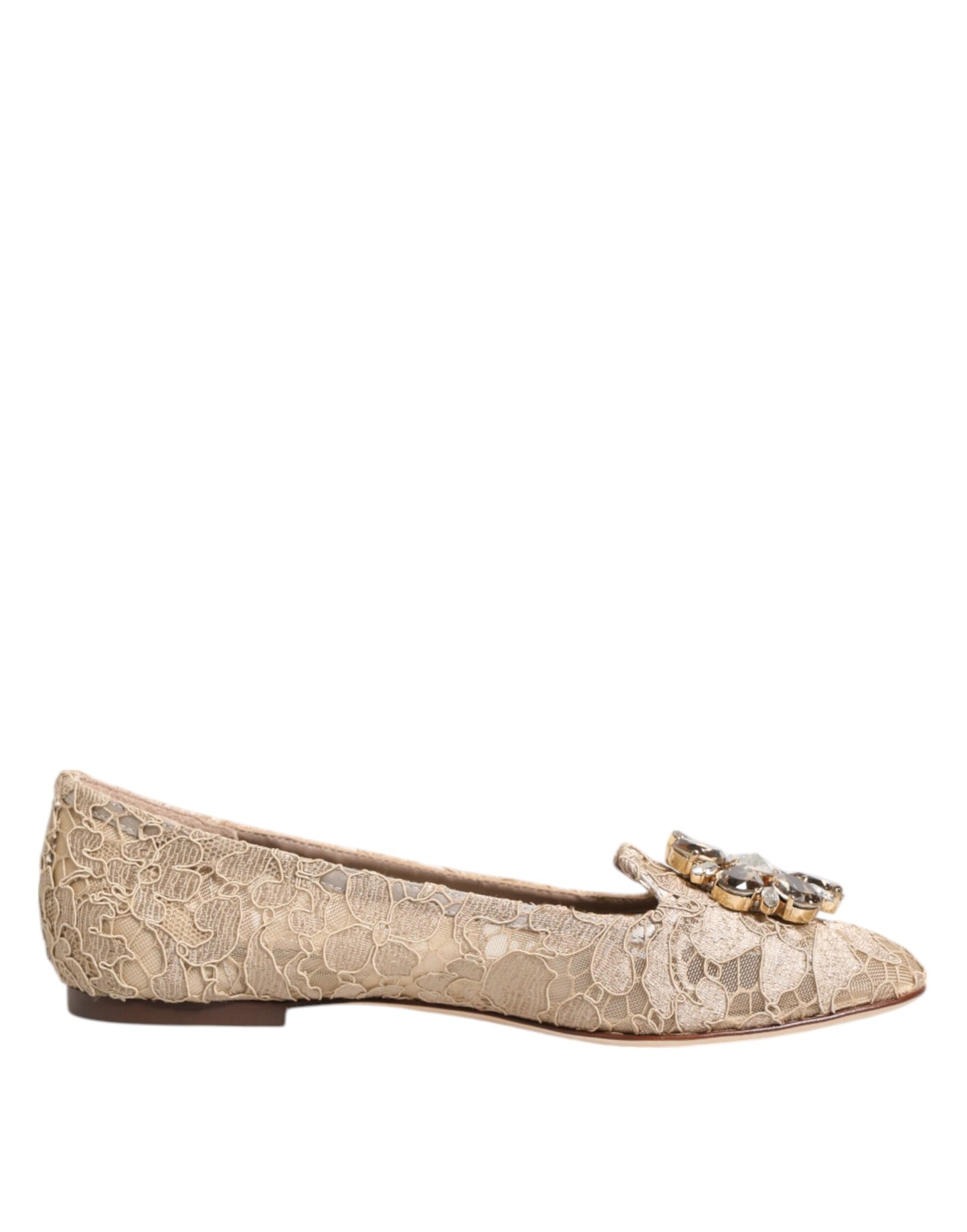 Chaussures plates Dolce &amp; Gabbana ivoire Taormina en dentelle et cristaux
