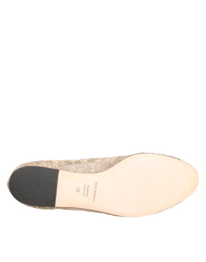 Chaussures plates Dolce &amp; Gabbana ivoire Taormina en dentelle et cristaux