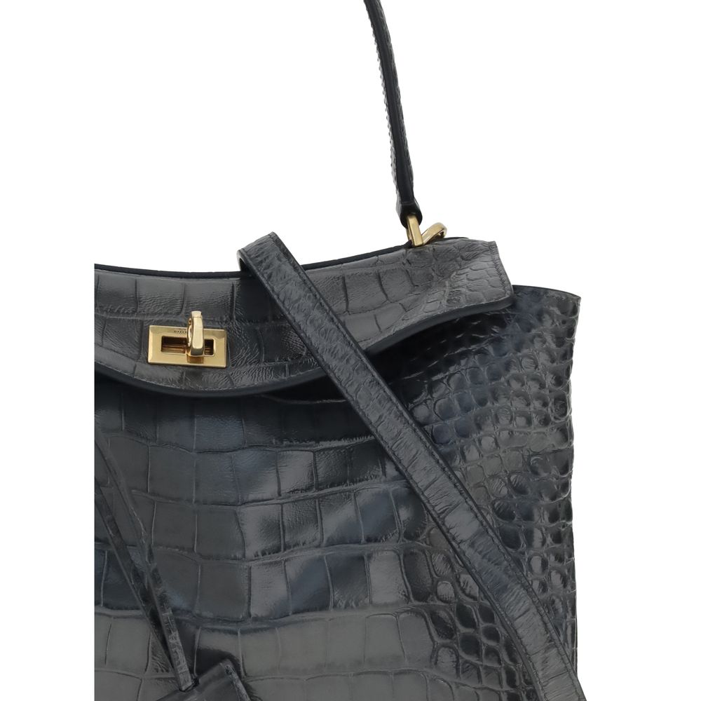Balenciaga Rodeo Schultertasche aus Leder mit Krokoprägung