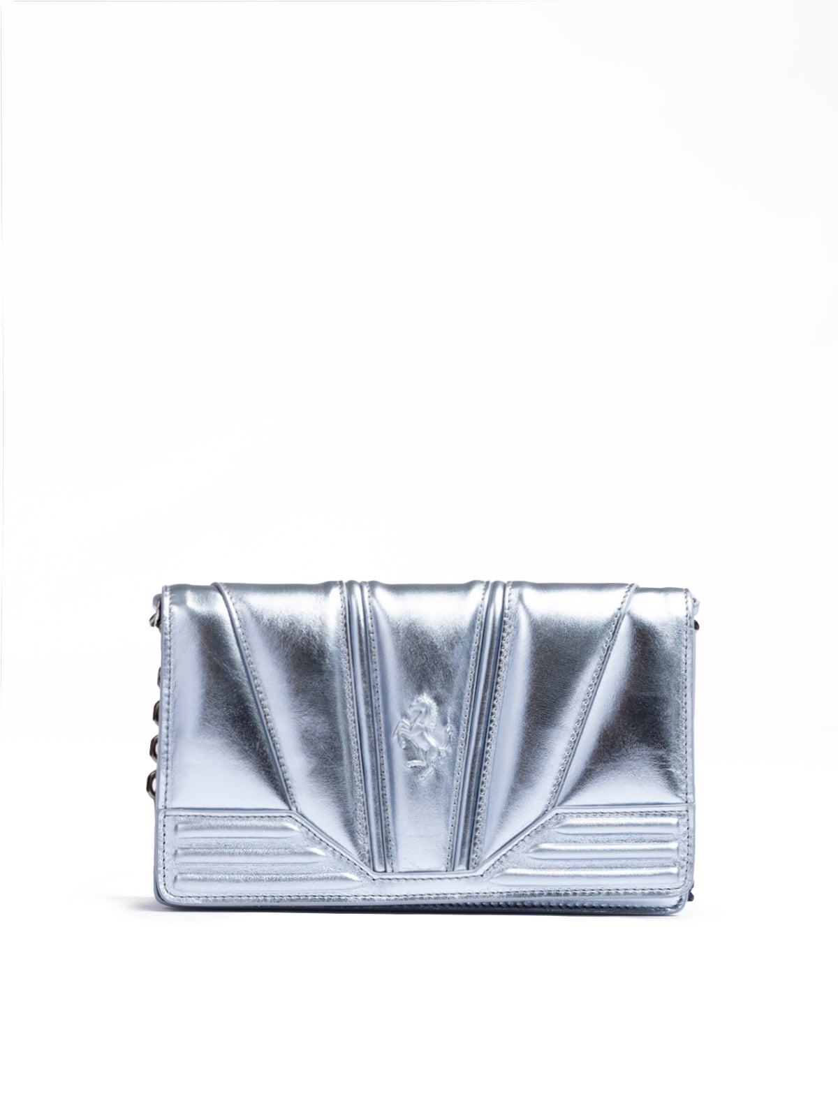Sac Ferrari Metal bleu clair GT en cuir verni avec chaîne