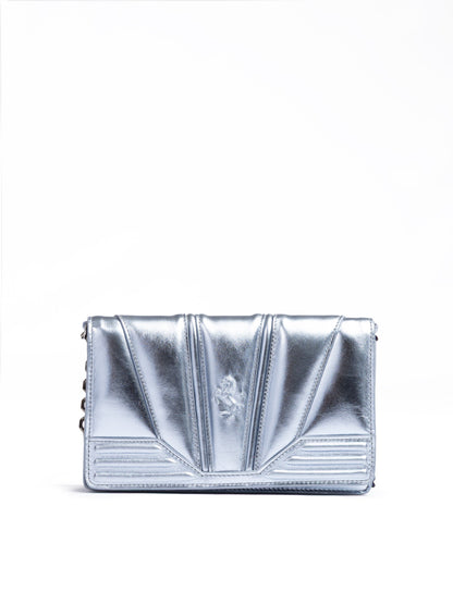 Sac Ferrari Metal bleu clair GT en cuir verni avec chaîne