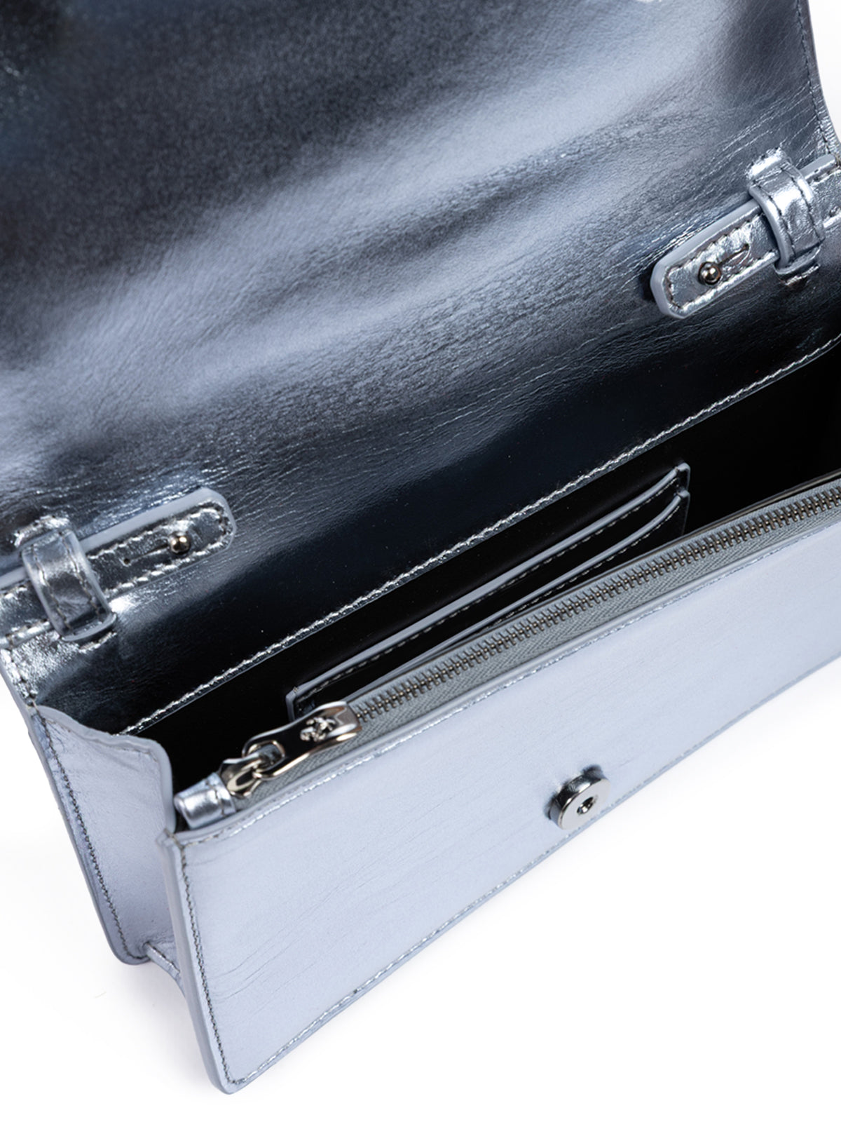 Sac Ferrari Metal bleu clair GT en cuir verni avec chaîne