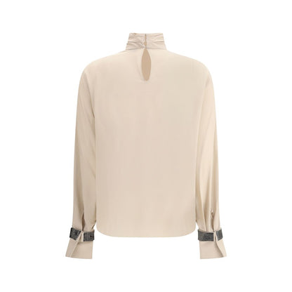 Brunello Cucinelli Seiden-Rollkragenbluse mit edlen Armbändern
